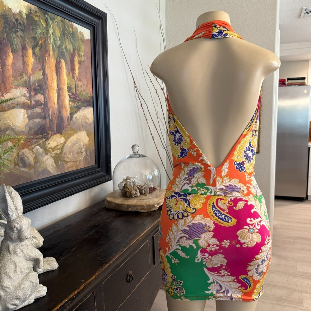 freshine HALTER DRESS in bright shurbert colors form fitting below waist